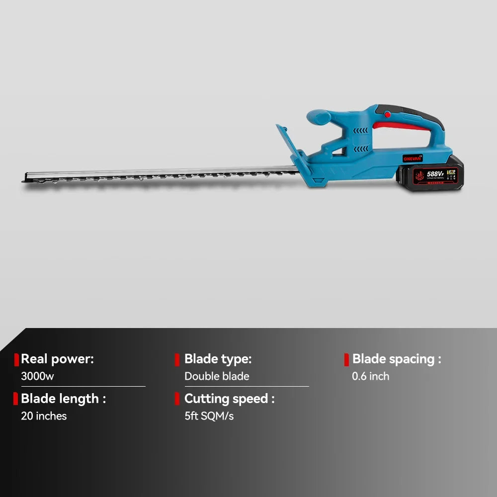 ONEVAN 20Inch 20000RPM Electric Hedge Trimmer 3000W Cordless Garden Landscaping Hedge Pruner Trimmer Power Tool For 21V Battery