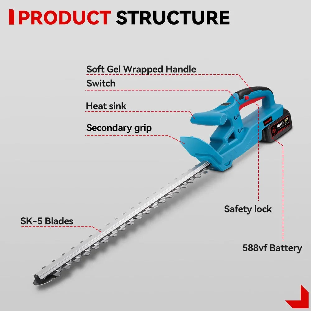 ONEVAN 20Inch 20000RPM Electric Hedge Trimmer 3000W Cordless Garden Landscaping Hedge Pruner Trimmer Power Tool For 21V Battery