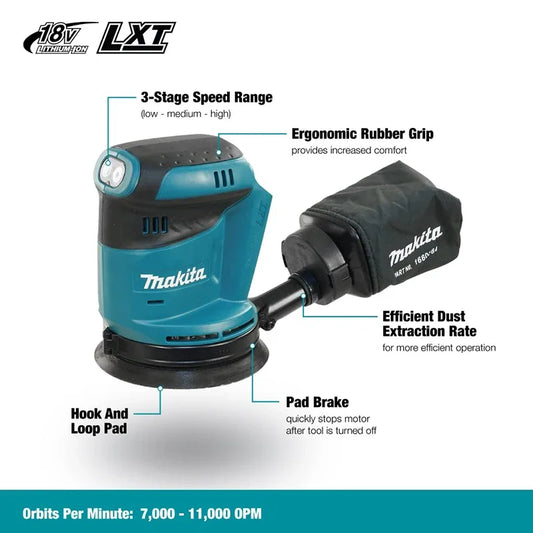 Makita DBO180Z Lithium Ion Cordless 18V Rechargeable Disc Random Orbital Sander Woodworking Sanding Putty Polishing Bare Tools